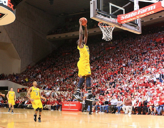 Zack Novak (0), Trey Burke (3), and Tim Hardaway Jr. (10)