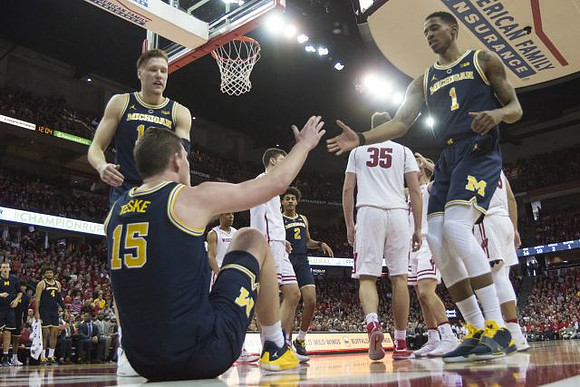 Jon Teske (15), Ignas Brazdeikis (13), Jordan Poole (2), and Charles Matthews (1)