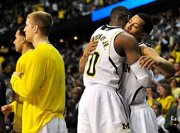Jordan Morgan (52), Max Bielfeldt (44), Tim Hardaway Jr. (10), and Trey Burke (3)