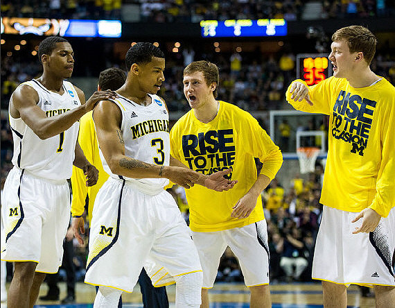 Glenn Robinson III (1), Trey Burke (3), Spike Albrecht (2), and Matt Vogrich (13)