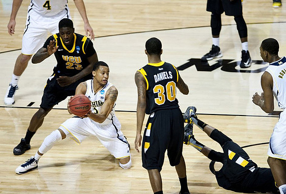 Trey Burke (3), Mitch McGary (4), and Glenn Robinson III (1)
