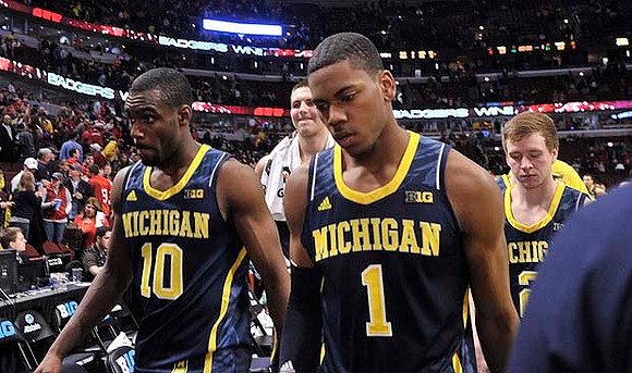 Tim Hardaway Jr. (10), Mitch McGary (4), Glenn Robinson III (1), and Trey Burke (3)