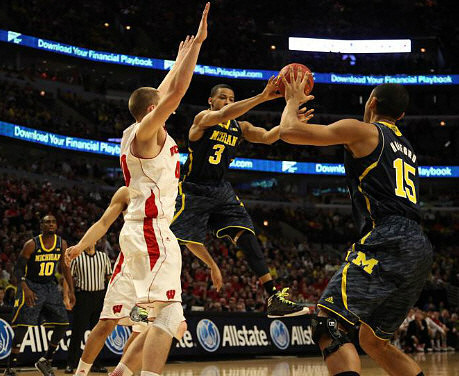 Tim Hardaway Jr. (10), Trey Burke (3), and Jon Horford (15)