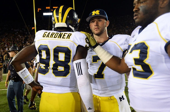 Devin Gardner (98), Shane Morris (7), and Maurice Hurst (73)