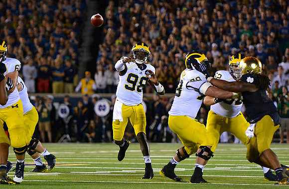 Devin Gardner (98), Jack Miller (60), Erik Magnuson (78), and Mason Cole (52)