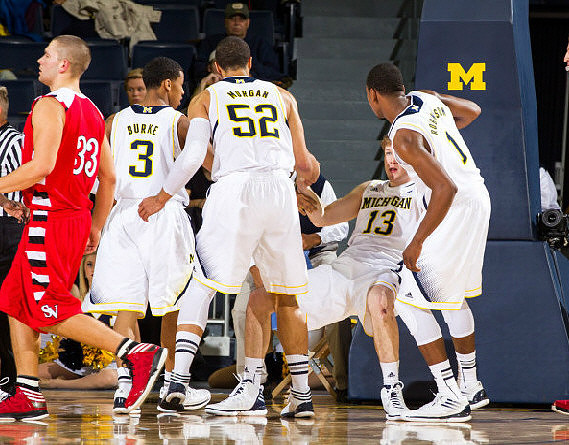 Trey Burke (3), Jordan Morgan (52), Matt Vogrich (13), and Glenn Robinson III (1)