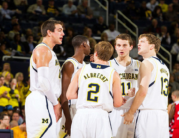 Mitch McGary (4), Spike Albrecht (2), Nik Stauskas (11), and Matt Vogrich (13)