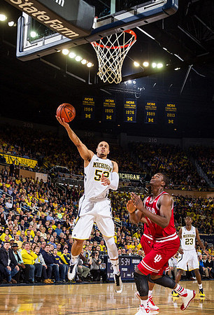 Jordan Morgan (52) and Caris LeVert (23)