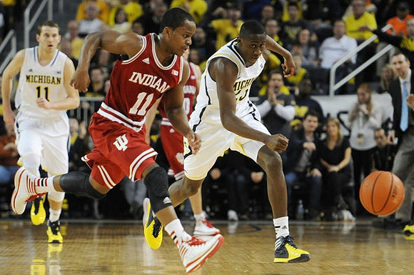Nik Stauskas (11) and Caris LeVert (23)
