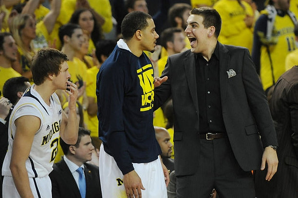 Spike Albrecht (2), Jordan Morgan (52), and Mitch McGary (4)