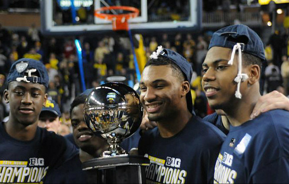 Caris LeVert (23), Derrick Walton Jr. (10), Zak Irvin (21), and Glenn Robinson III (1)