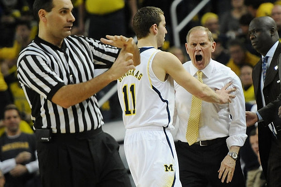 Nik Stauskas (11), John Beilein, and Bacari Alexander