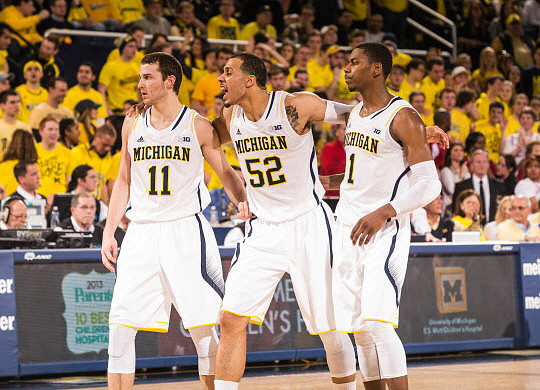 Nik Stauskas (11), Jordan Morgan (52), and Glenn Robinson III (1)