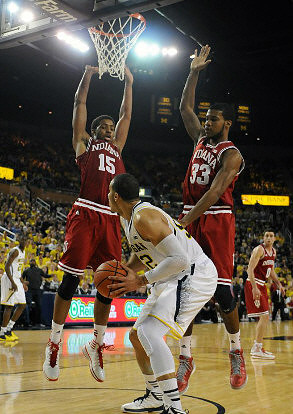 Jordan Morgan (52) and Caris LeVert (23)