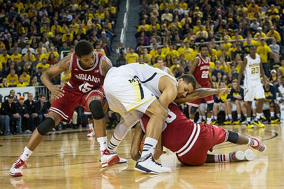 Jordan Morgan (52) and Caris LeVert (23)