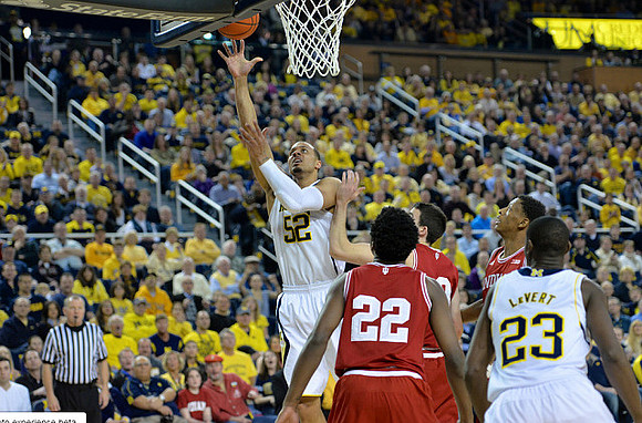 Jordan Morgan (52) and Caris LeVert (23)