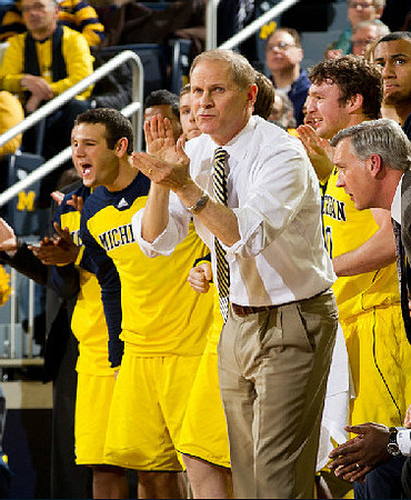 Josh Bartelstein (20), John Beilein, Zack Novak (0), and Jeff Meyer