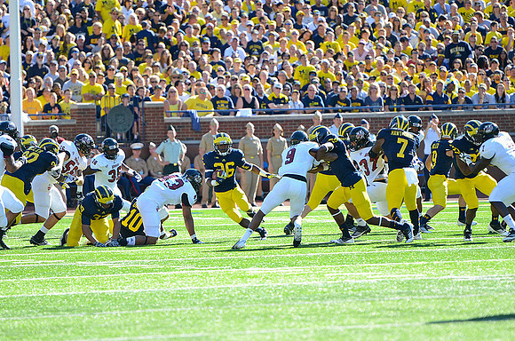 Jack Miller (60), Sione Houma (39), Jeremy Gallon (10), Dennis Norfleet (26), Brandin Hawthorne (7), and Drew Dileo (9)