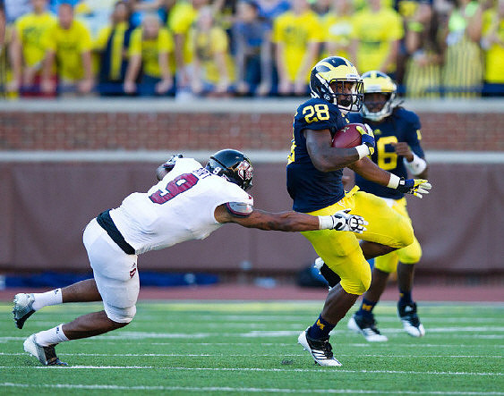 Fitzgerald Toussaint (28) and Denard Robinson (16)