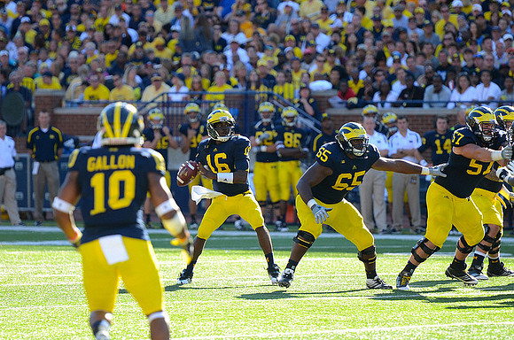 Jeremy Gallon (10), Denard Robinson (16), Patrick Omameh (65), and Elliott Mealer (57)