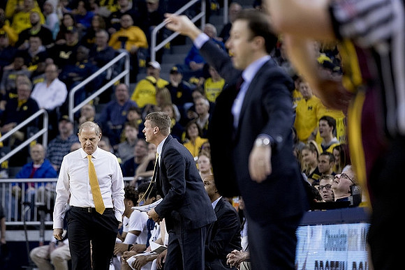 John Beilein, Luke Yaklich, and Minnesota Head Coach Richard Pitino