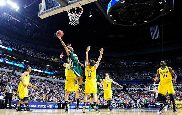 Trey Burke (3), Evan Smotrycz (23), Zack Novak (0), Stu Douglass (1), and Tim Hardaway Jr. (10)