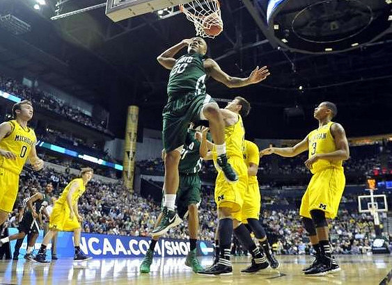 Zack Novak (0), Matt Vogrich (13), Stu Douglass (1), and Trey Burke (3)