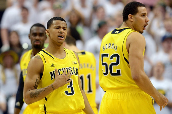 Tim Hardaway Jr. (10), Trey Burke (3), Jordan Morgan (52), and Nik Stauskas (11)