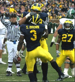 Stevie Brown (3), Jonas Mouton (8), and Brandon Harrison (27)