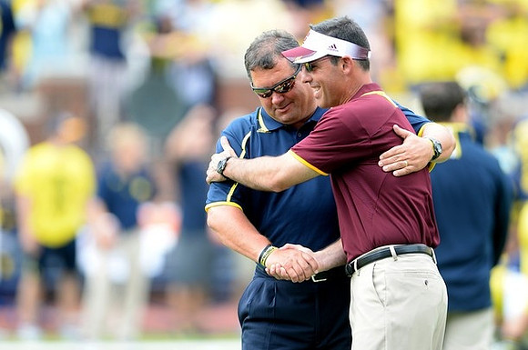 Brady Hoke and Central Michigan Head Coach Dan Enos