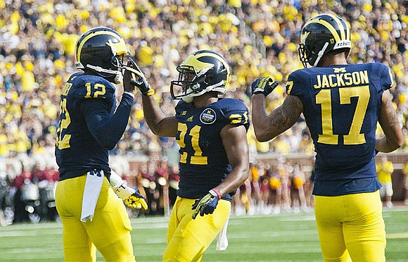 Devin Gardner (12), Jeremy Gallon (21), and Jeremy Jackson (17)