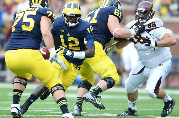 Michael Schofield (75), Devin Gardner (12), and Graham Glasgow (61)