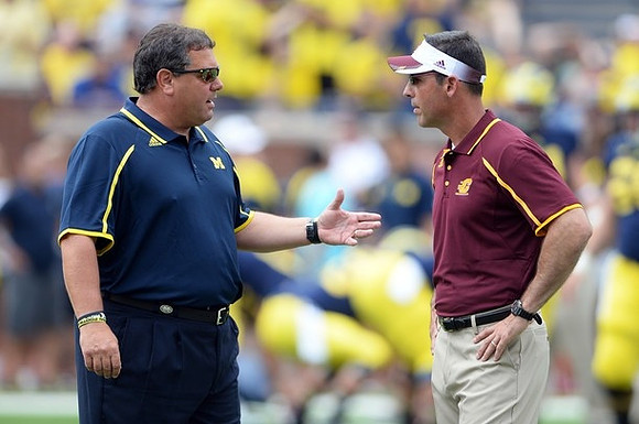 Brady Hoke and Central Michigan Head Coach Dan Enos