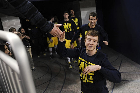 Spike Albrecht (2), Austin Hatch (30), Ricky Doyle (32), and D.J. Wilson (5)