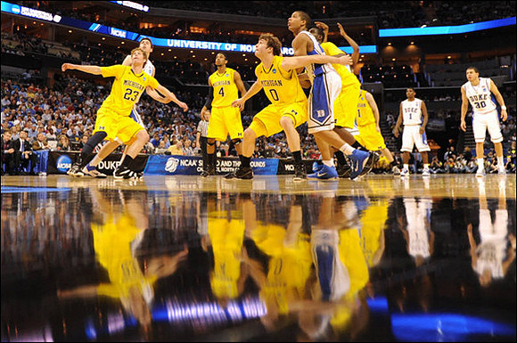 Evan Smotrycz (23), Darius Morris (4), Zack Novak (0), Tim Hardaway Jr. (10), and Stu Douglass (1)