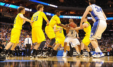 Matt Vogrich (13), Evan Smotrycz (23), Tim Hardaway Jr. (10),  Zack Novak (0), and Stu Douglass (1)