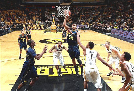 Zack Novak (0), Darius Morris (4), Tim Hardaway Jr. (10), Stu Douglass (1), and Jordan Morgan (52)