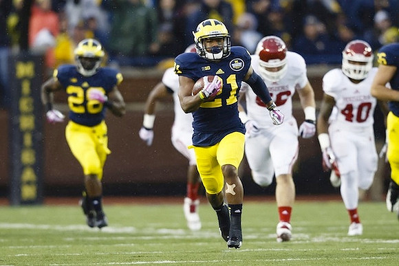 Jeremy Gallon (21) and Fitzgerald Toussaint (28)