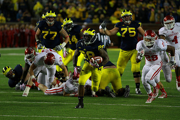 Taylor Lewan (77), A.J. Williams (84), Fitzgerald Toussaint (28), and Michael Schofield (75)