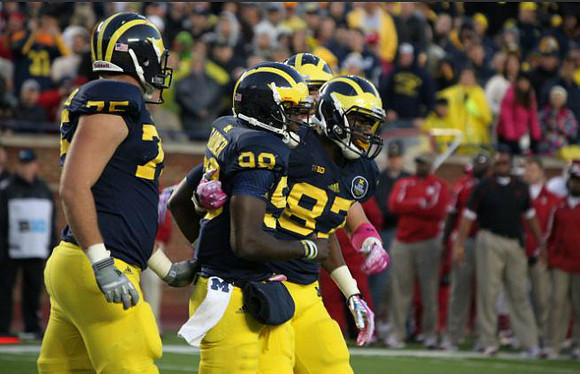 Michael Schofield (75), Devin Gardner (98), and Devin Funchess (87)