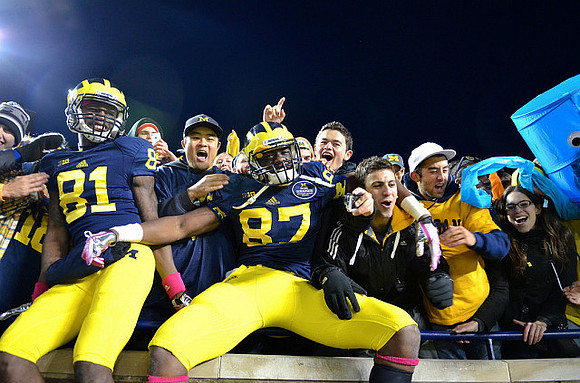 Csont'e York (81) and Devin Funchess (87)