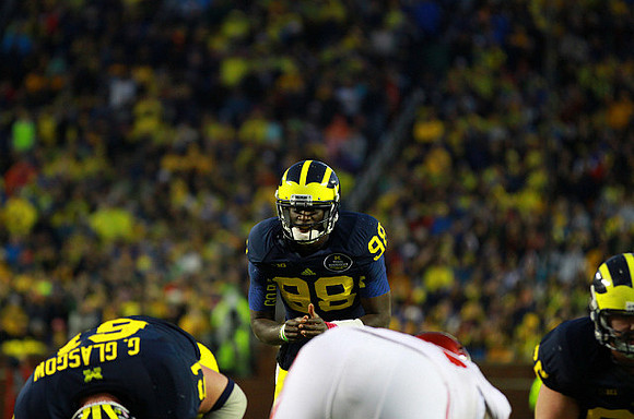 Graham Glasgow (61), Devin Gardner (98), and Kyle Bosch (65)