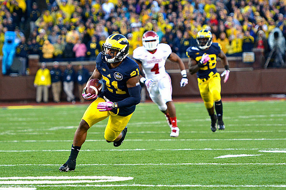 Jeremy Gallon (21) and Fitzgerald Toussaint (28)