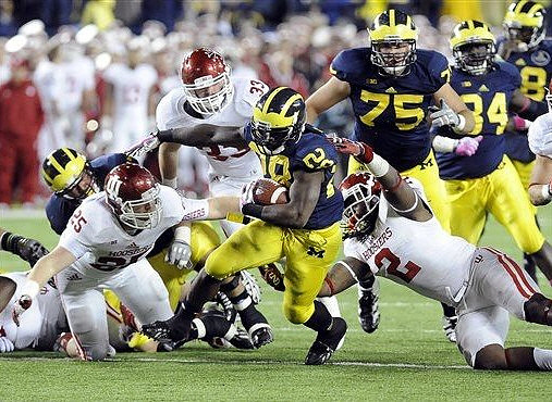 Fitzgerald Toussaint (28), Michael Schofield (75), A.J. Williams (84), and Devin Gardner (98)