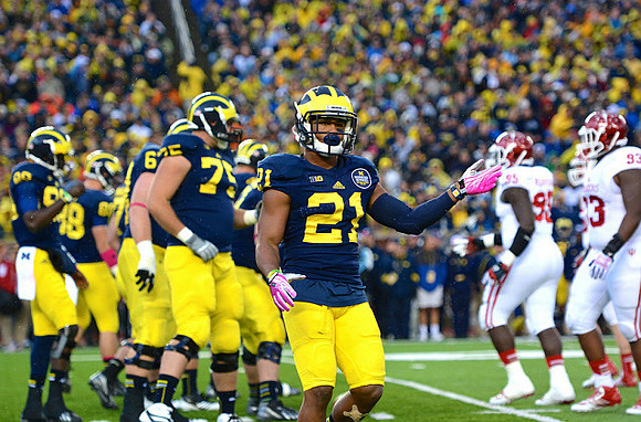 Devin Gardner (98), Jake Butt (88), Kyle Kalis (67), Michael Schofield (75), and Jeremy Gallon (21)