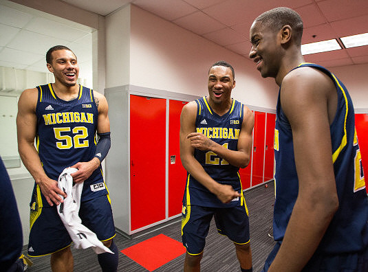 Jordan Morgan (52), Zak Irvin (21), and Caris LeVert (23)
