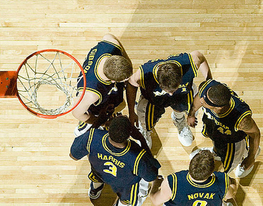 Manny Harris (3), Zack Novak (0), Kelvin Grady (44), Stu Douglass (1), and Zack Gibson (32)