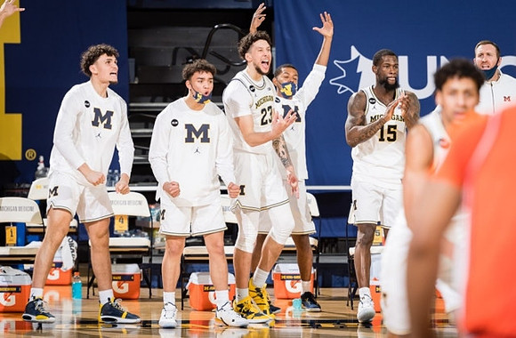 Adrien Nunez (0), Brandon Wade (4), Franz Wagner (21), Rico Ozuna-Harrison (14), Chaundee Brown Jr. (15), and Eli Brooks (55)