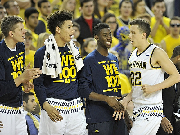 Moritz Wagner (13), D.J. Wilson (5), Caris LeVert (23), and Duncan Robinson (22)
