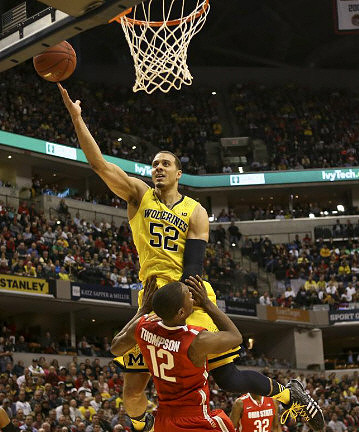 Jordan Morgan (52) and Caris LeVert (23)